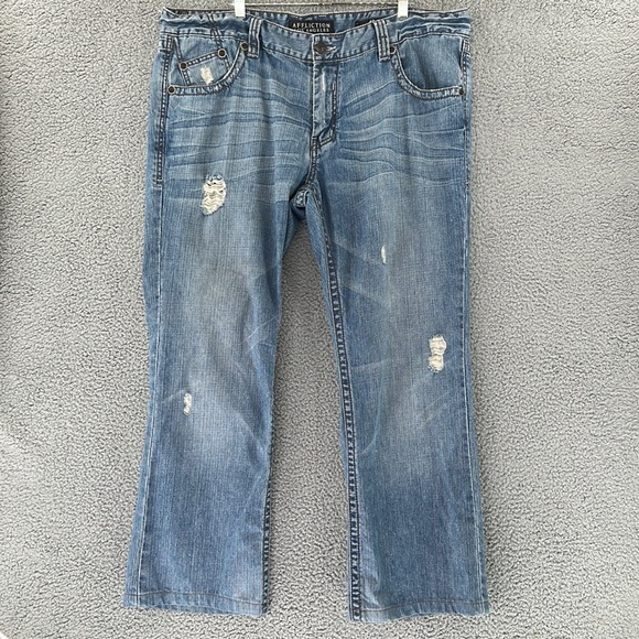 AFFLICTION LOS ANGELES Denim Jeans Mens 42x31 Flap Back Pocket Plain Jane - Picture 1 of 14